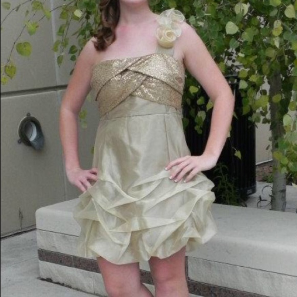 One Shoulder Gold Dress